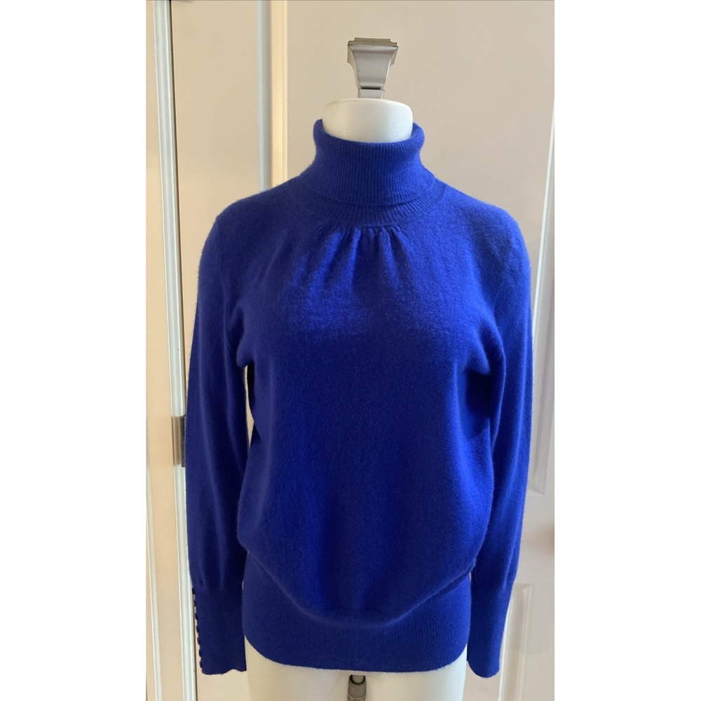 CLASSIQUES ENTIER Blue 100% CASHMERE Buttoned TURTLENECK SWEATER Size M‎